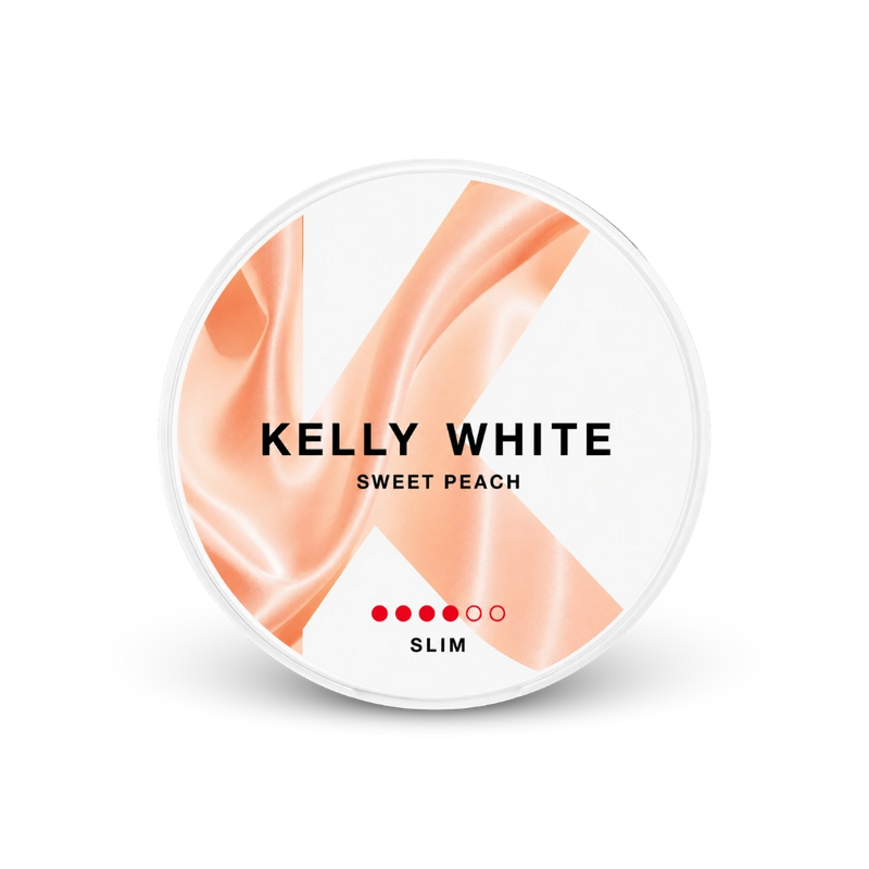 Kelly White Sweet Peach Slim Strong – can of nicotine pouches