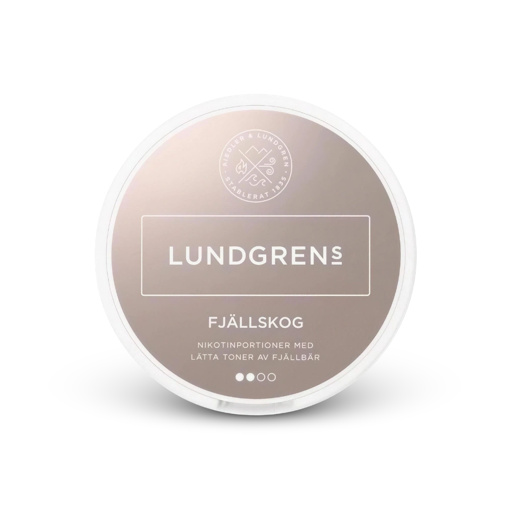 Lundgrens Fjällskog – dåse med nikotinposer