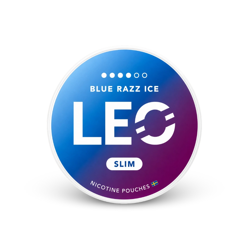 LEO Blue Razz Ice Strong – can of nicotine pouches