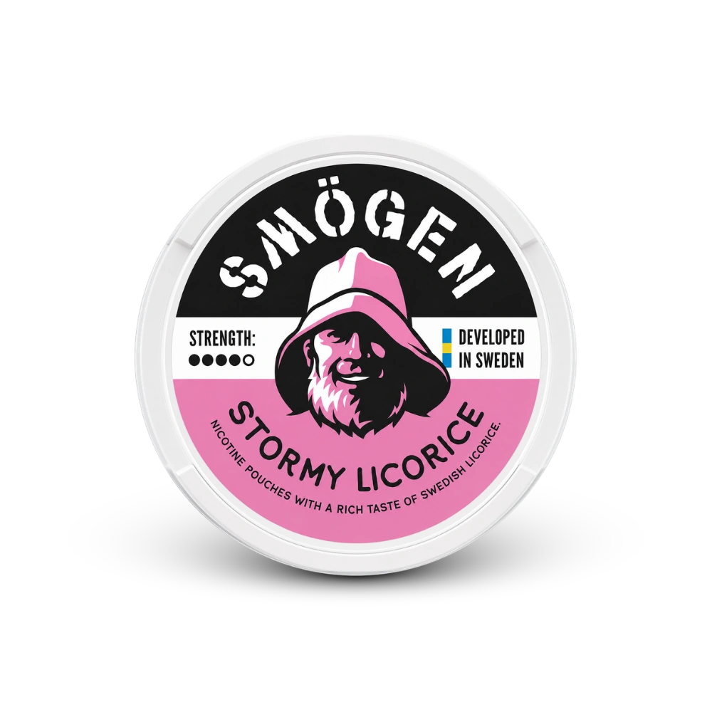Smögen Stormy Licorice – dåse med nikotinprodukter