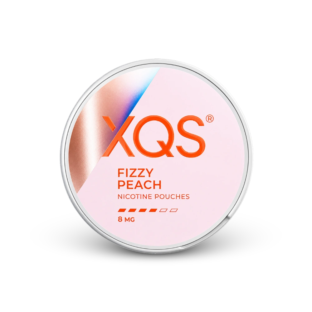 XQS Fizzy Peach Slim Strong – dåse med nikotinposer